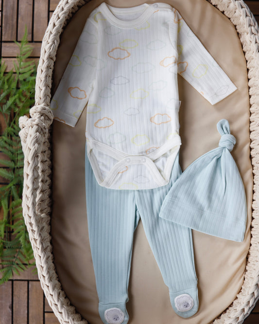 طقم بيبي قطن ٣ قطع ١-٩ أشهر 🩵