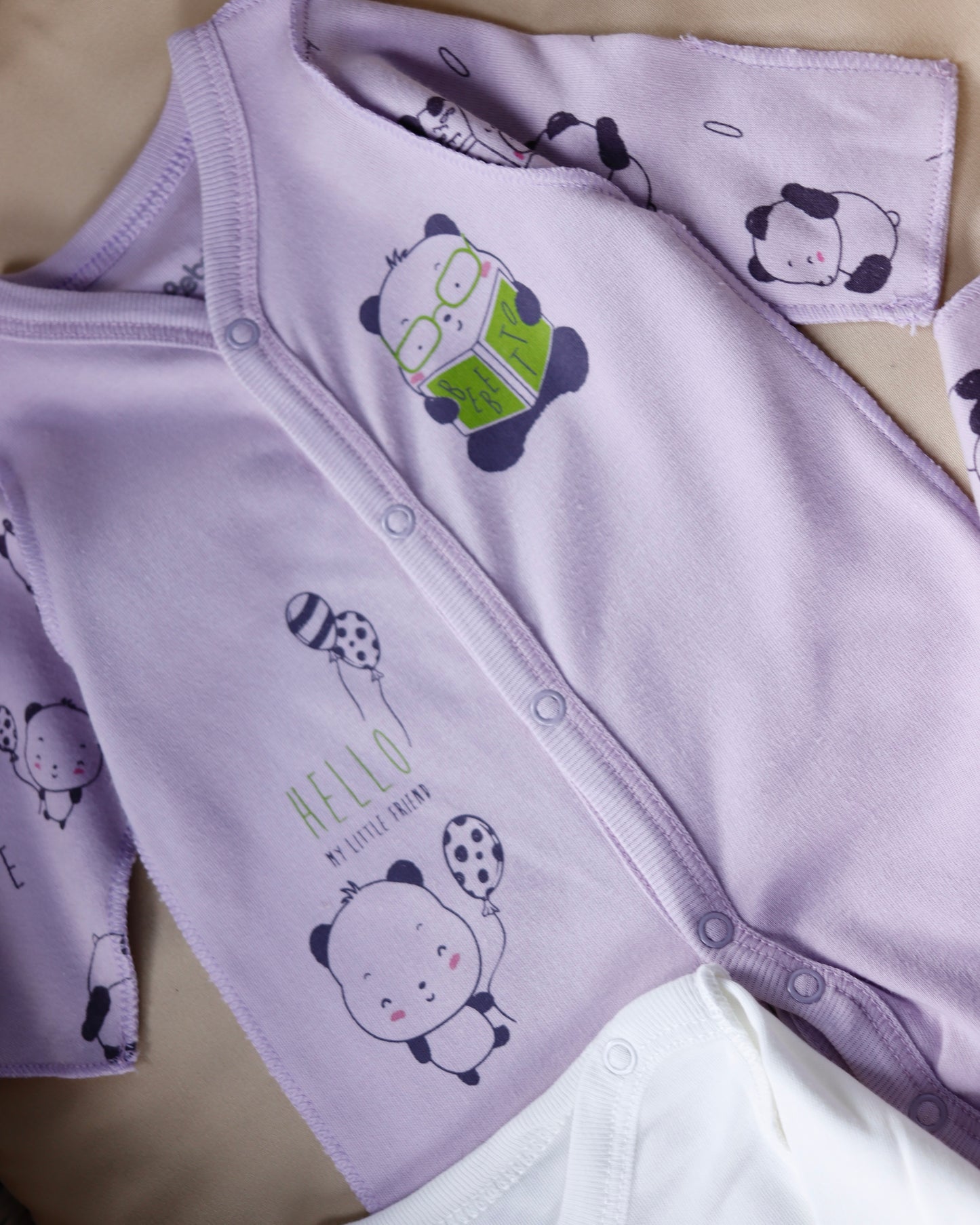 طقم بيبي قطن 4 قطع خياطة خارجية🐼 بيبي خداج💜