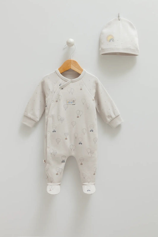 طقم أفرهول مع طاقية قطن ١٠٠٪‏🪡رمادي