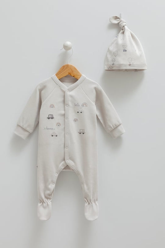 طقم أفرهول مع طاقية قطن ١٠٠٪‏🪡رمادي