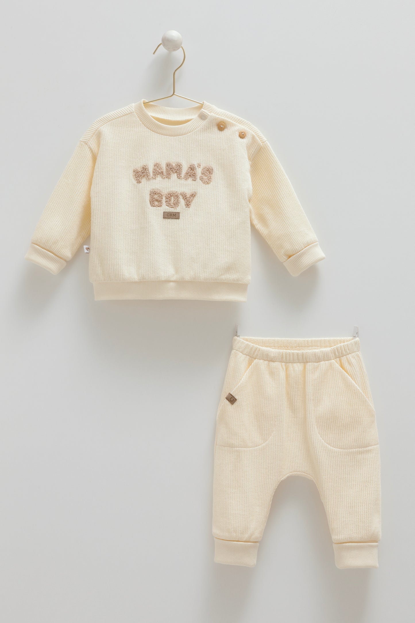 طقم قطعتن قطن ثقيل١٠٠٪‏ ايفوري✨٣-١٨ شهر