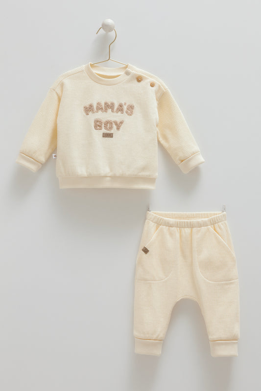 طقم قطعتن قطن ثقيل١٠٠٪‏ ايفوري✨٣-١٨ شهر