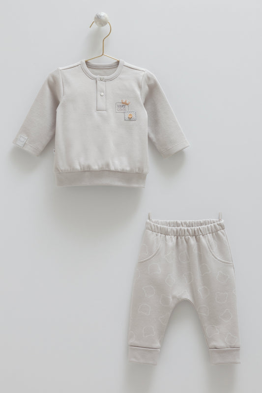 طقم بيبي قطن ١٠٠٪‏ رمادي🧸