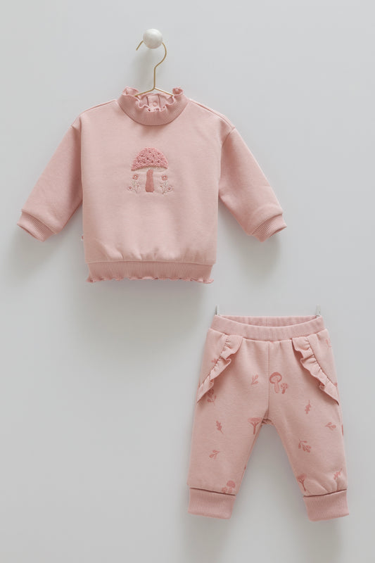 طقم قطن مبطن ١-١٢ شهر🍄وردي