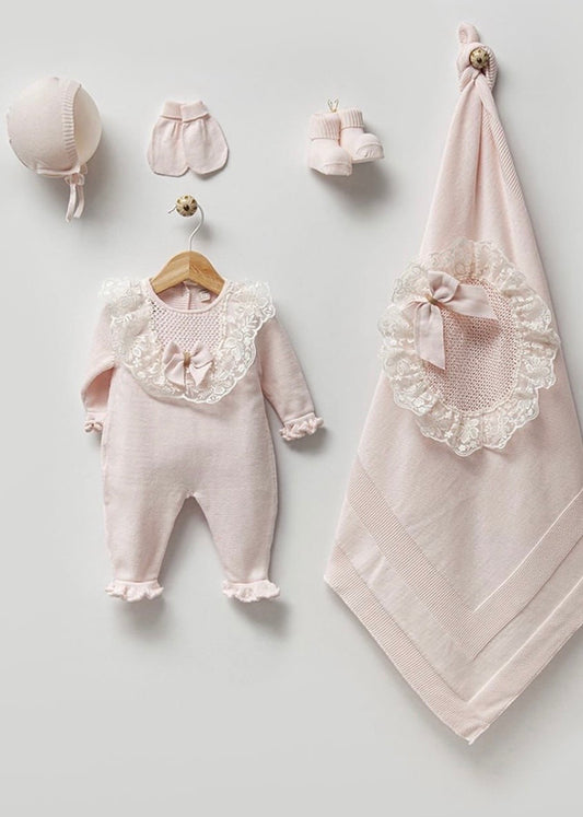 طقم بيبي حديث ولادة قطن غزل طبيعي ١٠٠٪‏ زهري