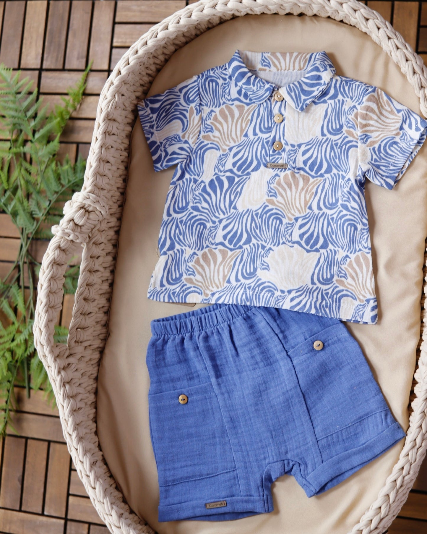 طقم قطعتين معرق باللون النيلي