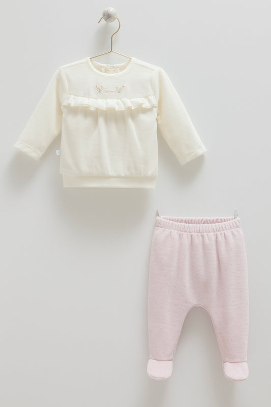 طقم بيبي مخمل١-١٢ شهر زهري