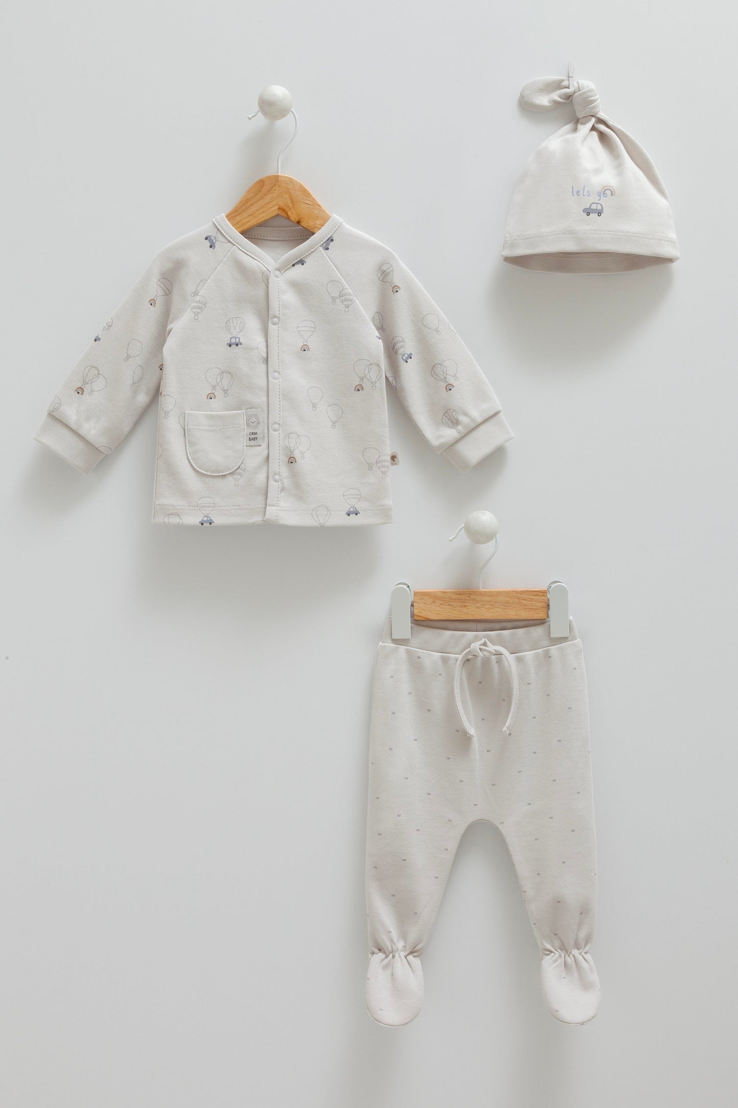 بجامة ٣ قطع قطن ١٠٠٪‏ رمادي ١-١٢ شهر