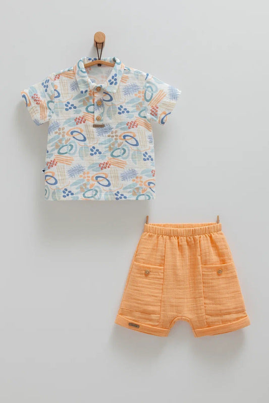 طقم قطعتين معرق باللون البرتقالي