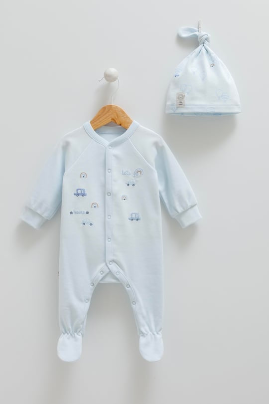 طقم أفرهول مع طاقية قطن ١٠٠٪‏🪡أزرق