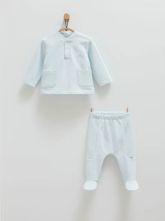 طقم قطعتين قطن ١٠٠٪‏💙 ١-١٢ شهر