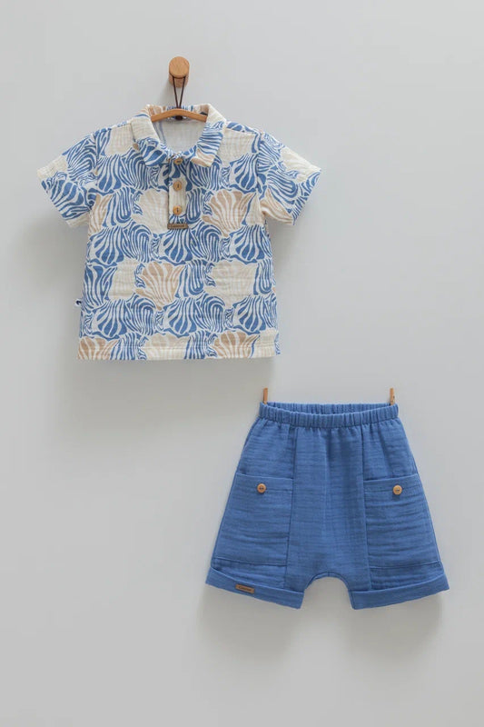 طقم قطعتين معرق باللون النيلي