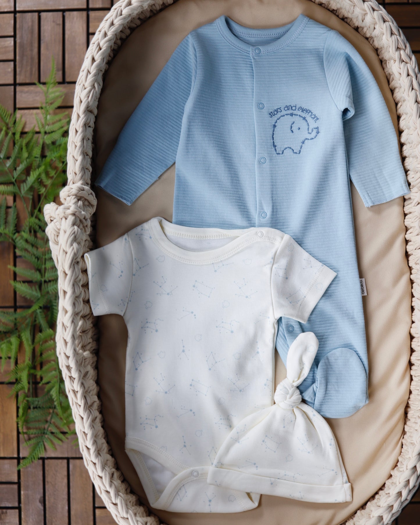 طقم أفرهول بيبي قطن ٣ قطع🐘 🩵