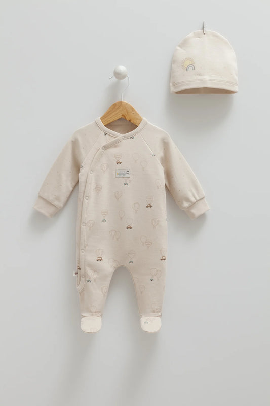 طقم أفرهول مع طاقية قطن ١٠٠٪‏🪡 بيج