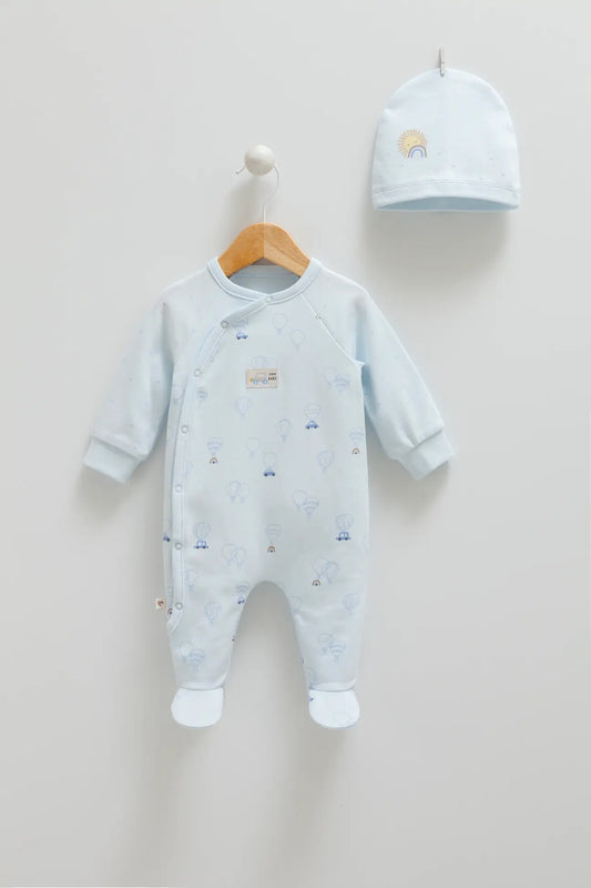 طقم أفرهول مع طاقية قطن ١٠٠٪‏🪡أزرق