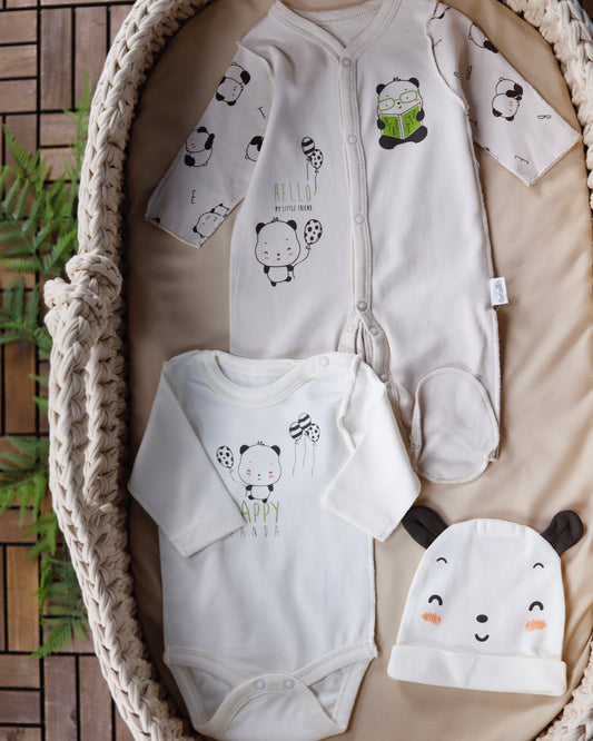 طقم بيبي قطن 4 قطع خياطة خارجية🐼 بيبي خداج🩶