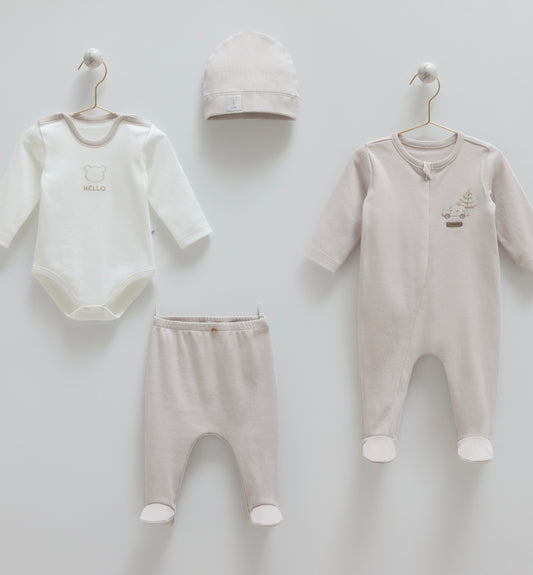 طقم حديث ولادة ٤ قطع🪡قطن طبيعي ١٠٠٪