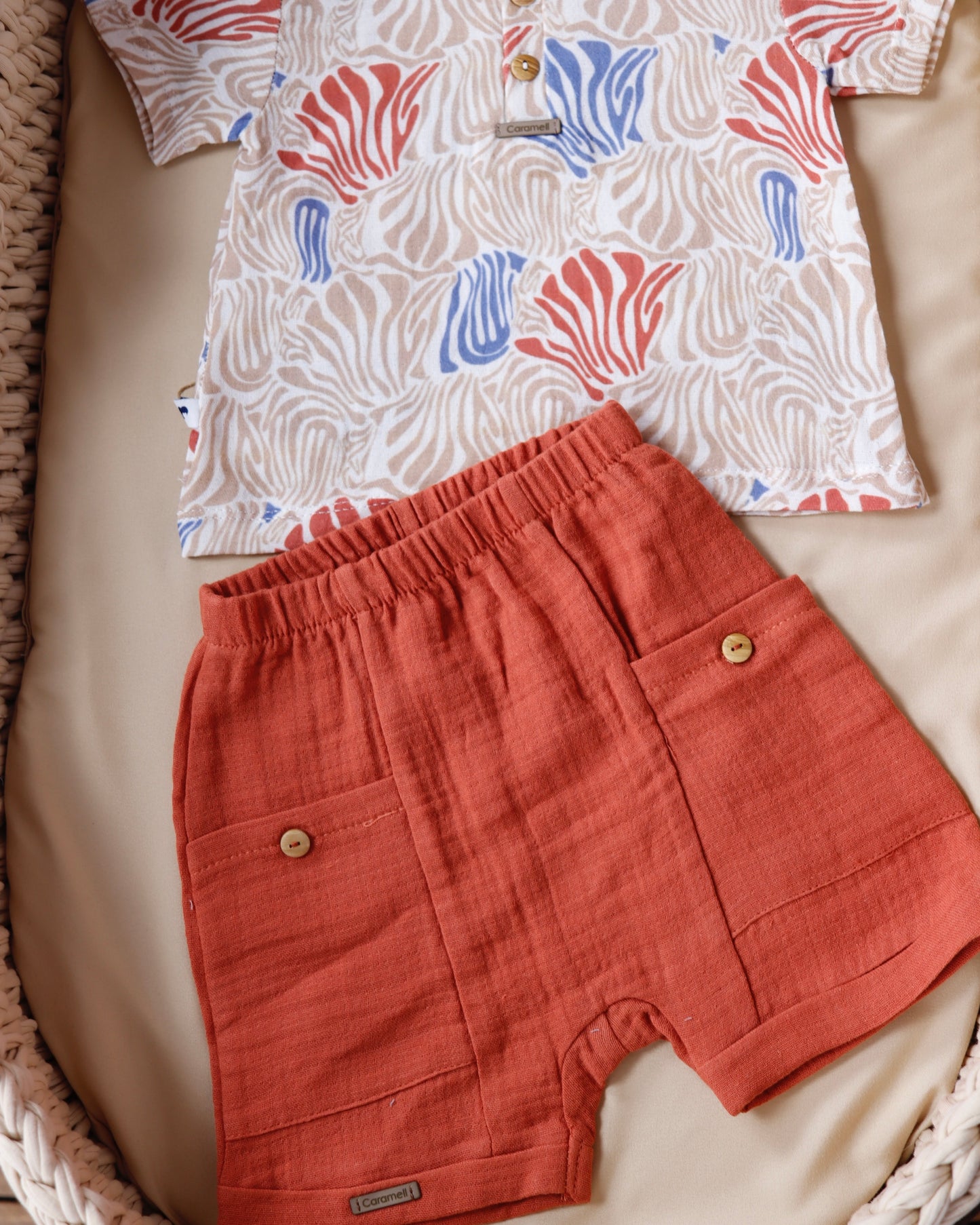 طقم قطعتين معرق باللون القرميدي