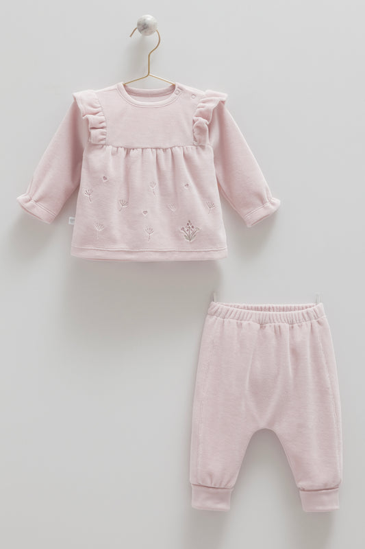 طقم بيبي مخمل١-١٢ شهر زهري