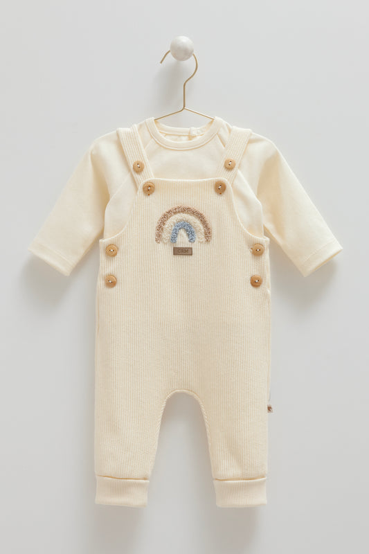 طقم أفرهول قطن شتوي ١-١٢ شهر🌨️ايفوري