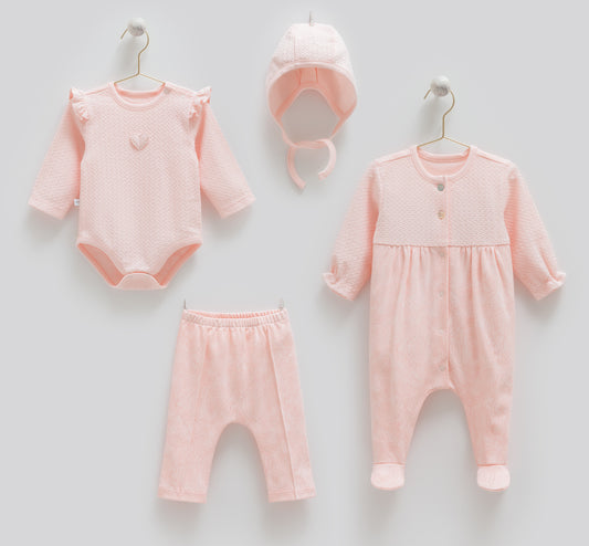 طقم بيبي ٤ قطع🪡قطن طبيعي ١٠٠٪ زهري