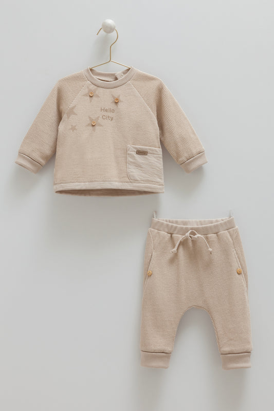 طقم قطعتن قطن ثقيل١٠٠٪‏ بني✨