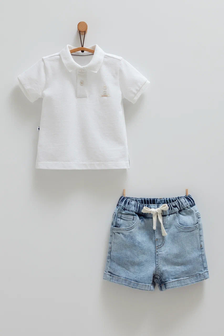 طقم جينز قطعتين 🤍٦-٣٦ شهر