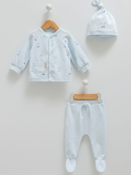 بجامة ٣ قطع قطن ١٠٠٪‏ أزرق ١-١٢ شهر