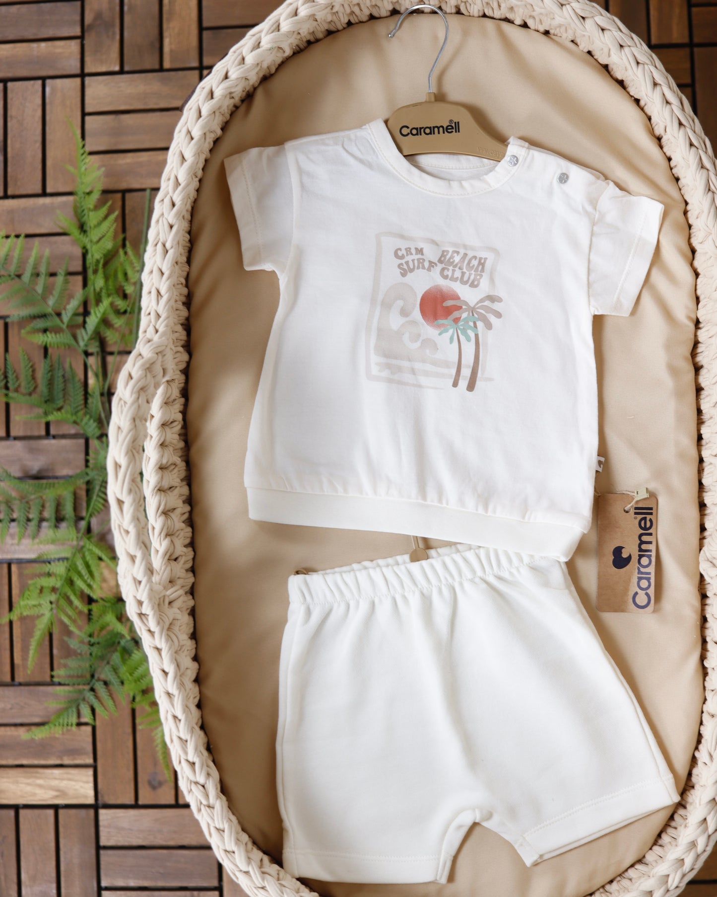 طقم صيفي قطن١٠٠٪‏ ايفوري ٣-١٨ شهر