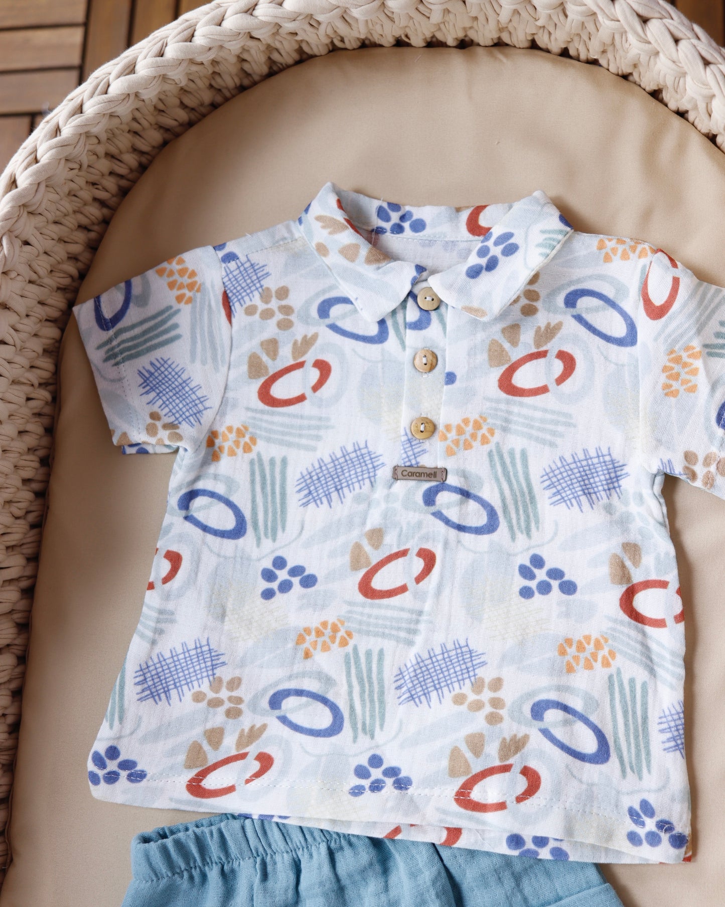 طقم قطعتين معرق باللون الفيروزي