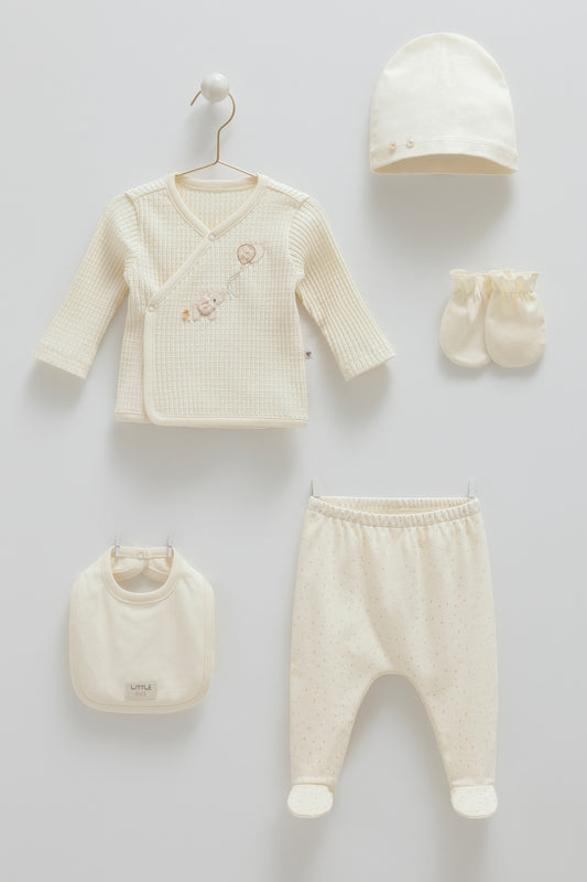 طقم حديث ولادة ٥ قطع🪡قطن طبيعي ١٠٠٪‏🐘