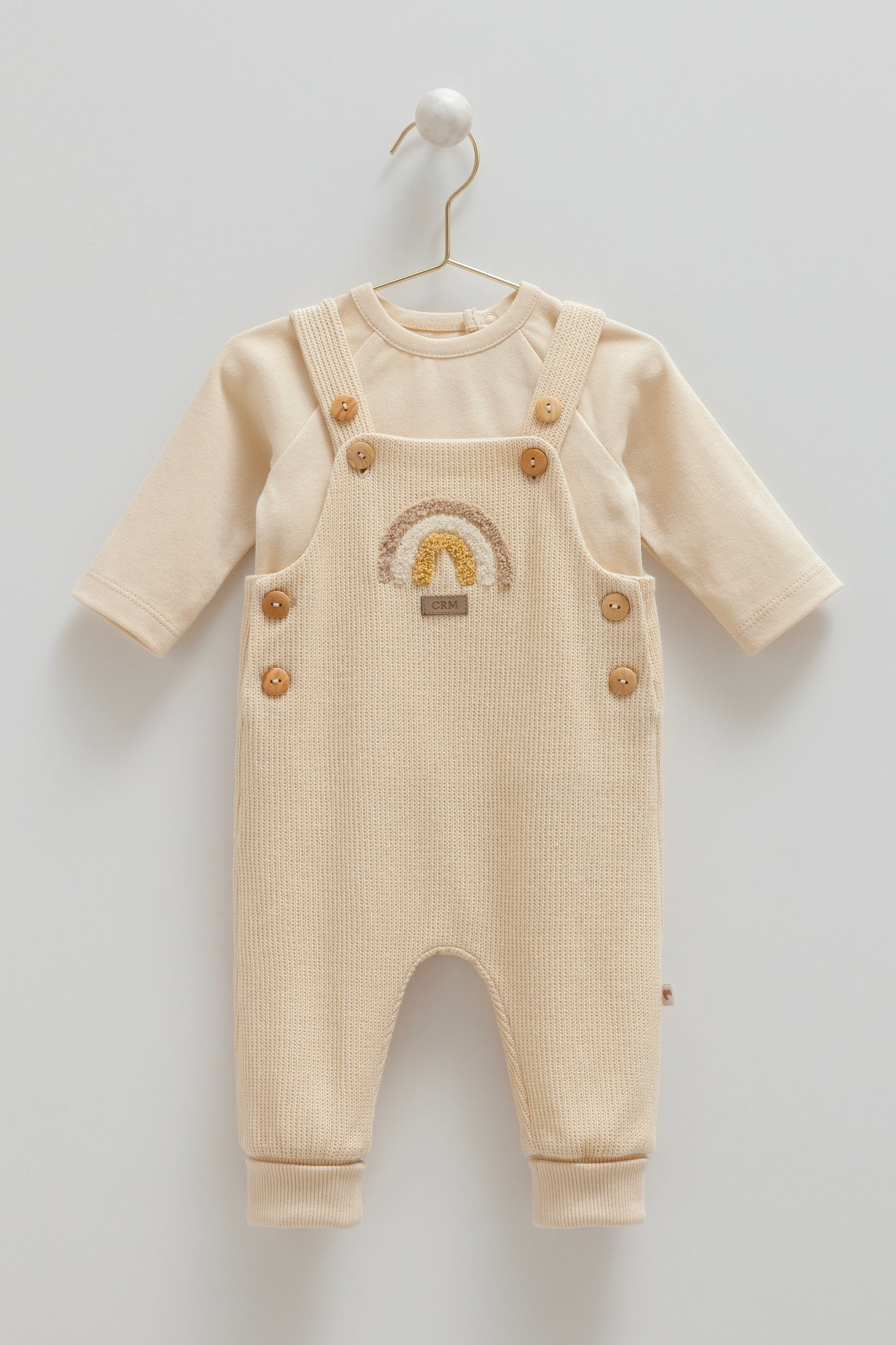 طقم أفرهول قطن ثقيل ١-١٢ شهر🌨️ عسلي