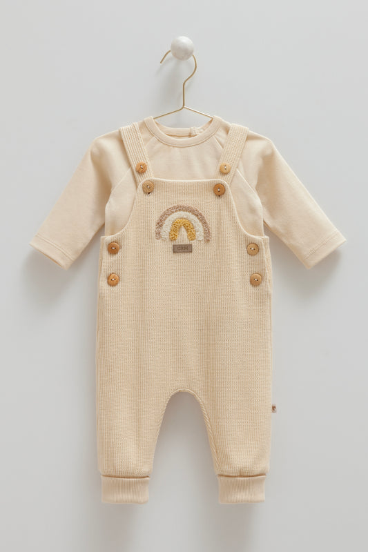 طقم أفرهول قطن شتوي ١-١٢ شهر🌨️ عسلي