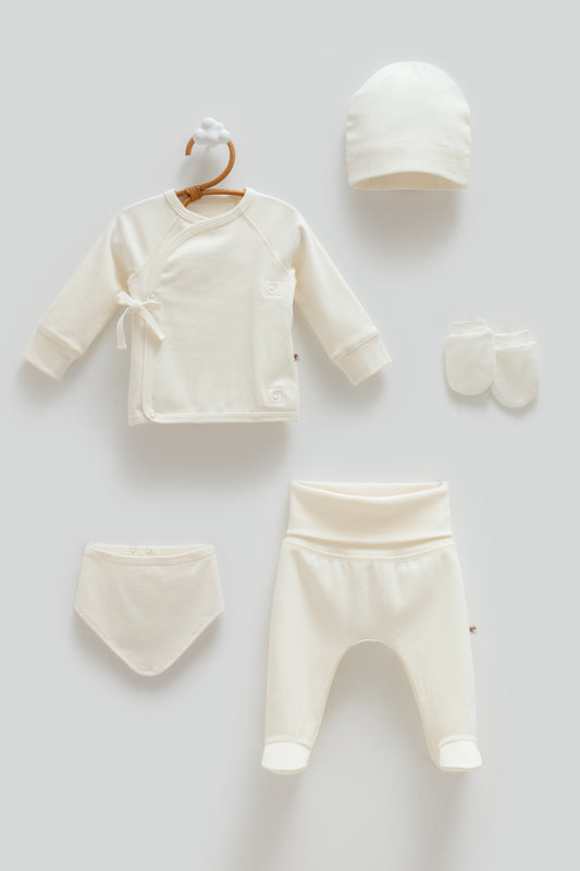 طقم حديث ولادة ٥ قطع🪡قطن طبيعي ١٠٠٪‏