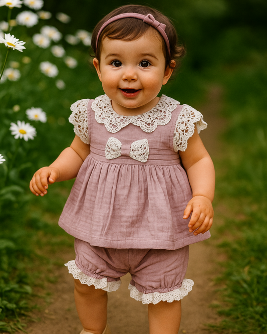 طقم صيفي قطعتين قطن ودانتيل🌸