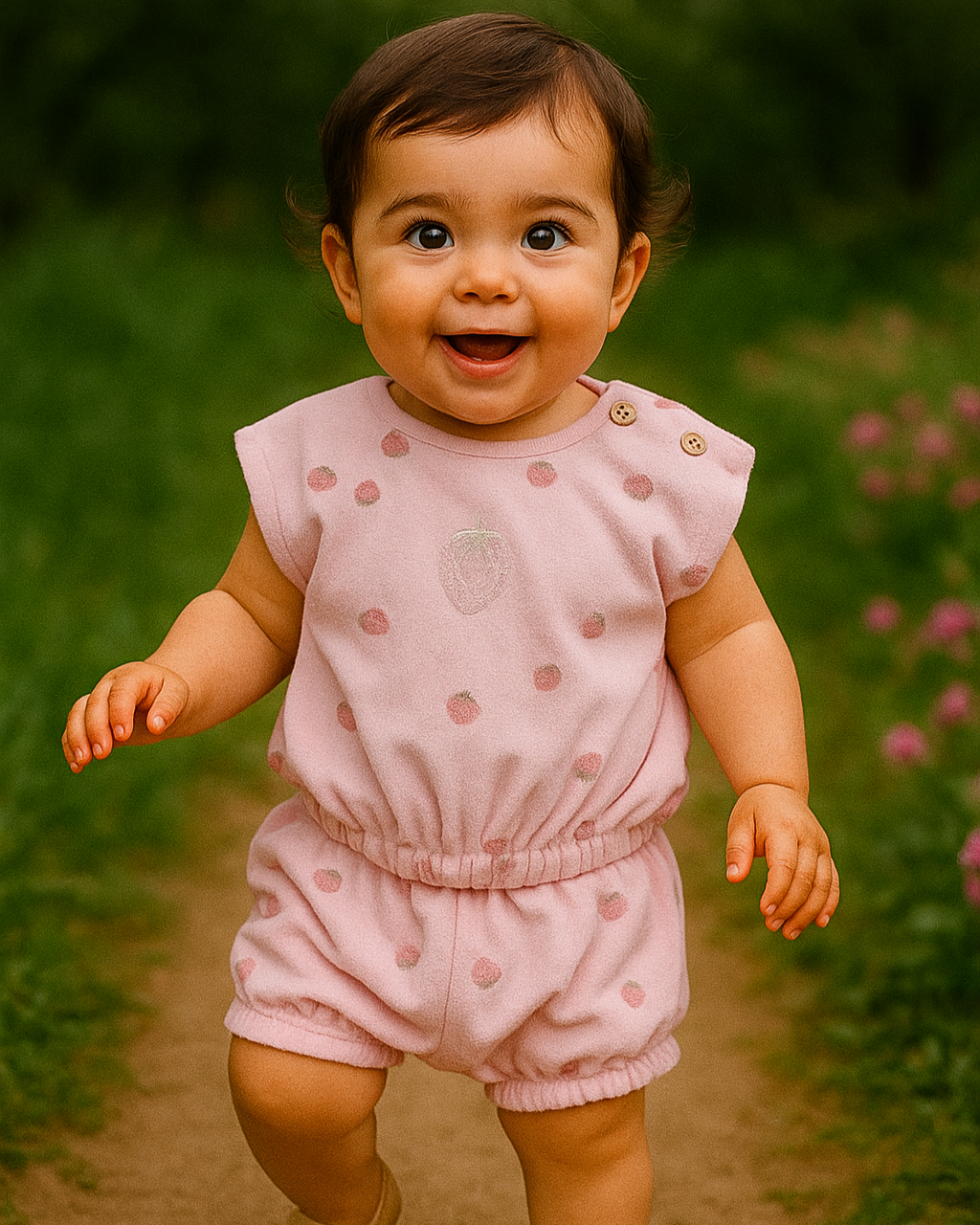 طقم صيفي برسمة الفراولة - الزهري🍓