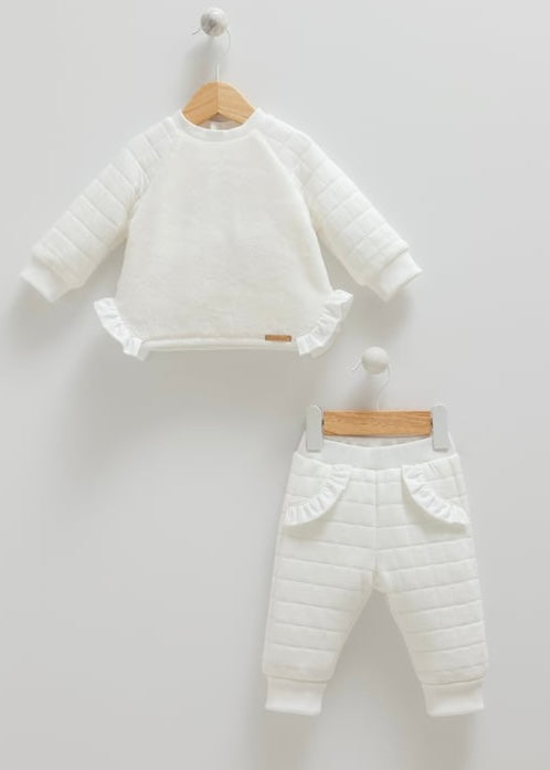 طقم بيبي قطن مبطن - لون أبيض