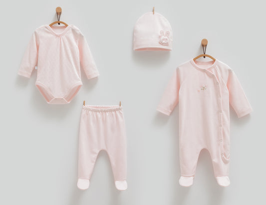 طقم حديث ولادة ٤ قطع🪡قطن طبيعي ١٠٠٪