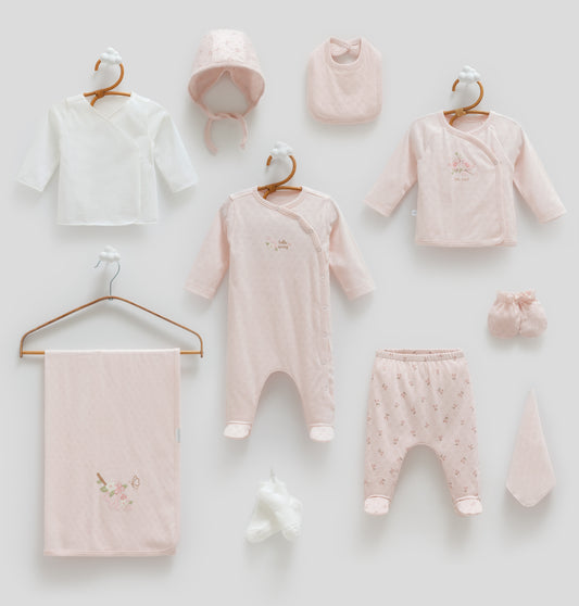 طقم حديث ولادة ١٠ قطع قطن طبيعي 🪡