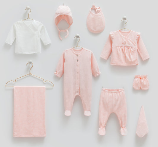 طقم حديث ولادة ١٠ قطع🪡قطن طبيعي ١٠٠٪‏ زهري