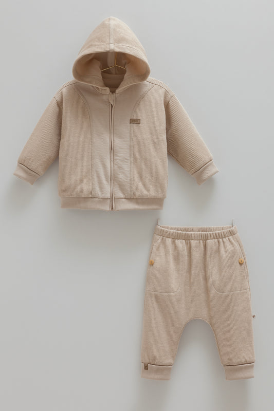 طقم ٣ قطع ٦-٣٦ شهر قطن شتوي - بني🎈