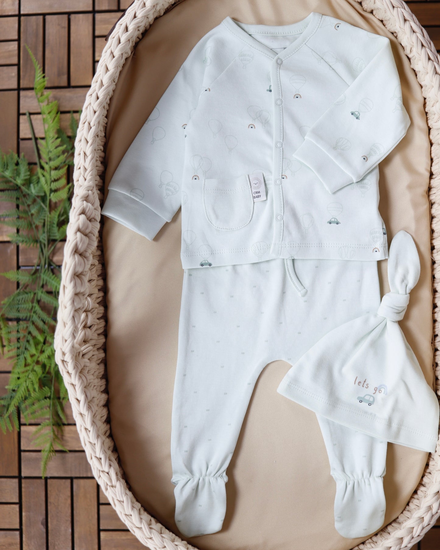 بجامة ٣ قطع قطن ١٠٠٪‏ أخضر ١-١٢ شهر