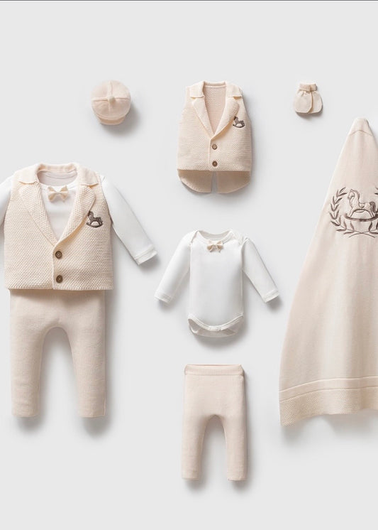 طقم بيبي حديث ولادة قطن غزل طبيعي ١٠٠٪‏ ايفوري