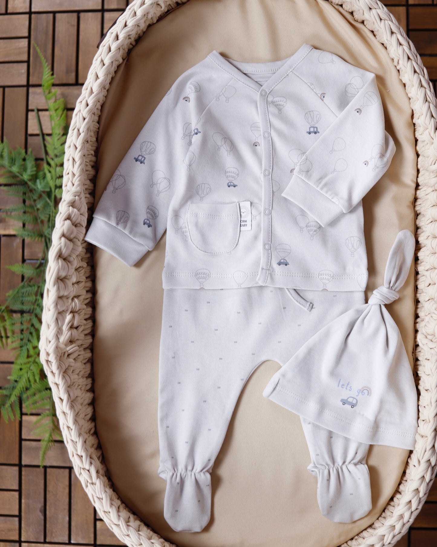 بجامة ٣ قطع قطن ١٠٠٪‏ رمادي ١-١٢ شهر