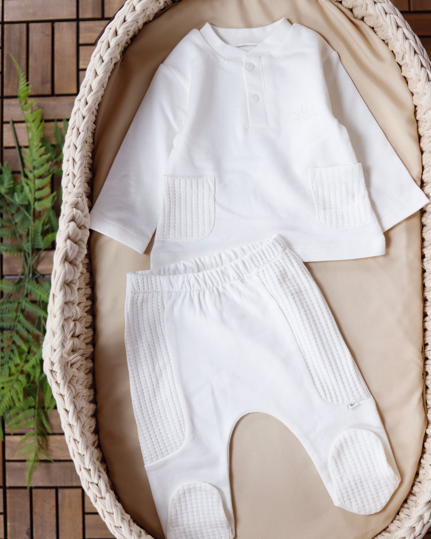 طقم قطعتين قطن ١٠٠٪‏ ايفوري ١-١٢ شهر