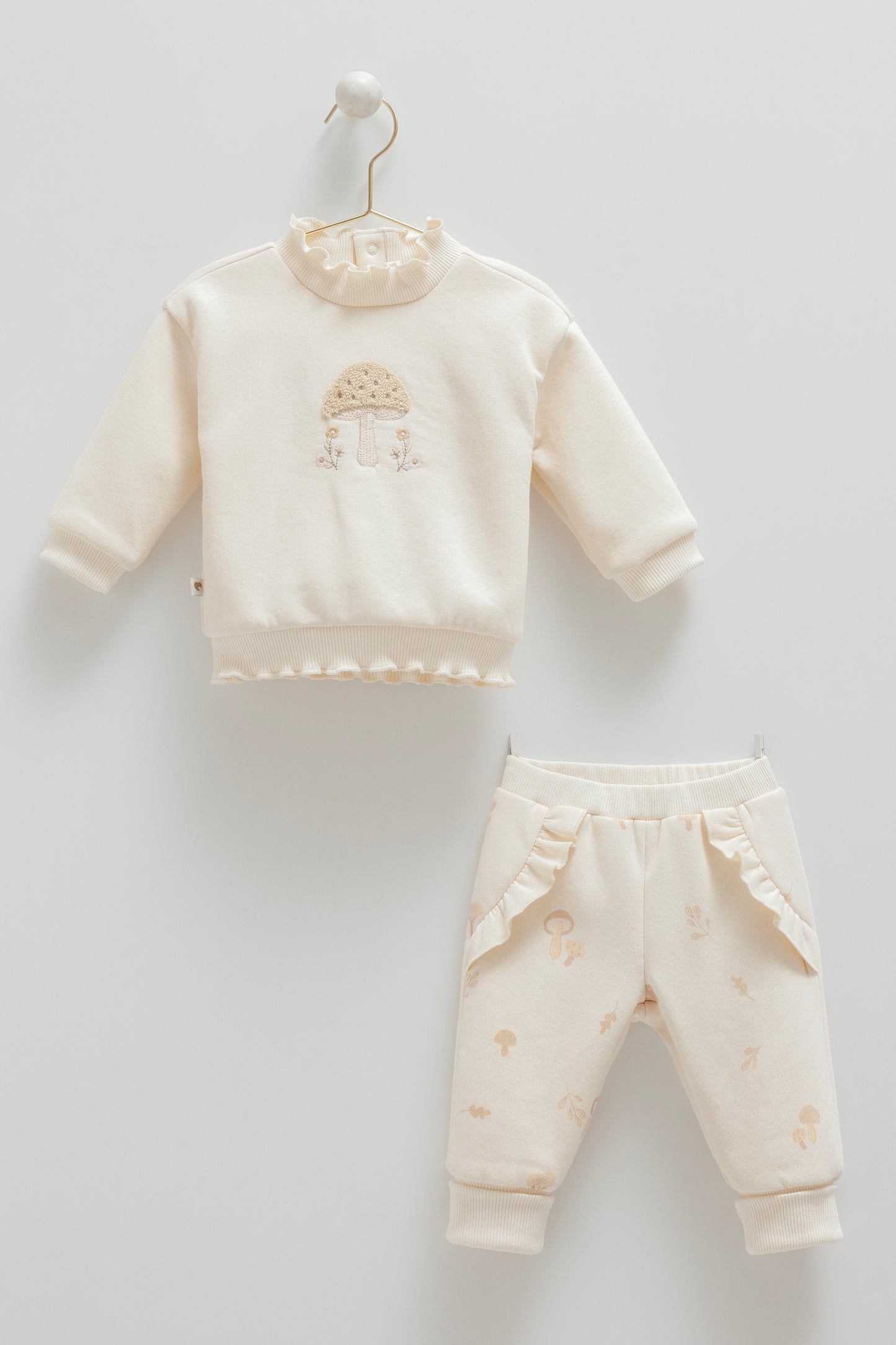 طقم قطن مبطن ١-١٢ شهر🍄ايفوري