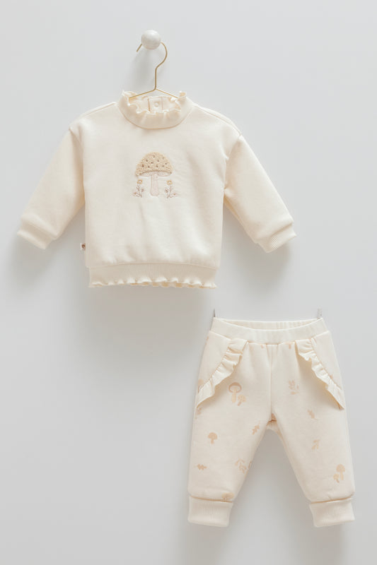 طقم قطن مبطن ١-١٢ شهر🍄ايفوري