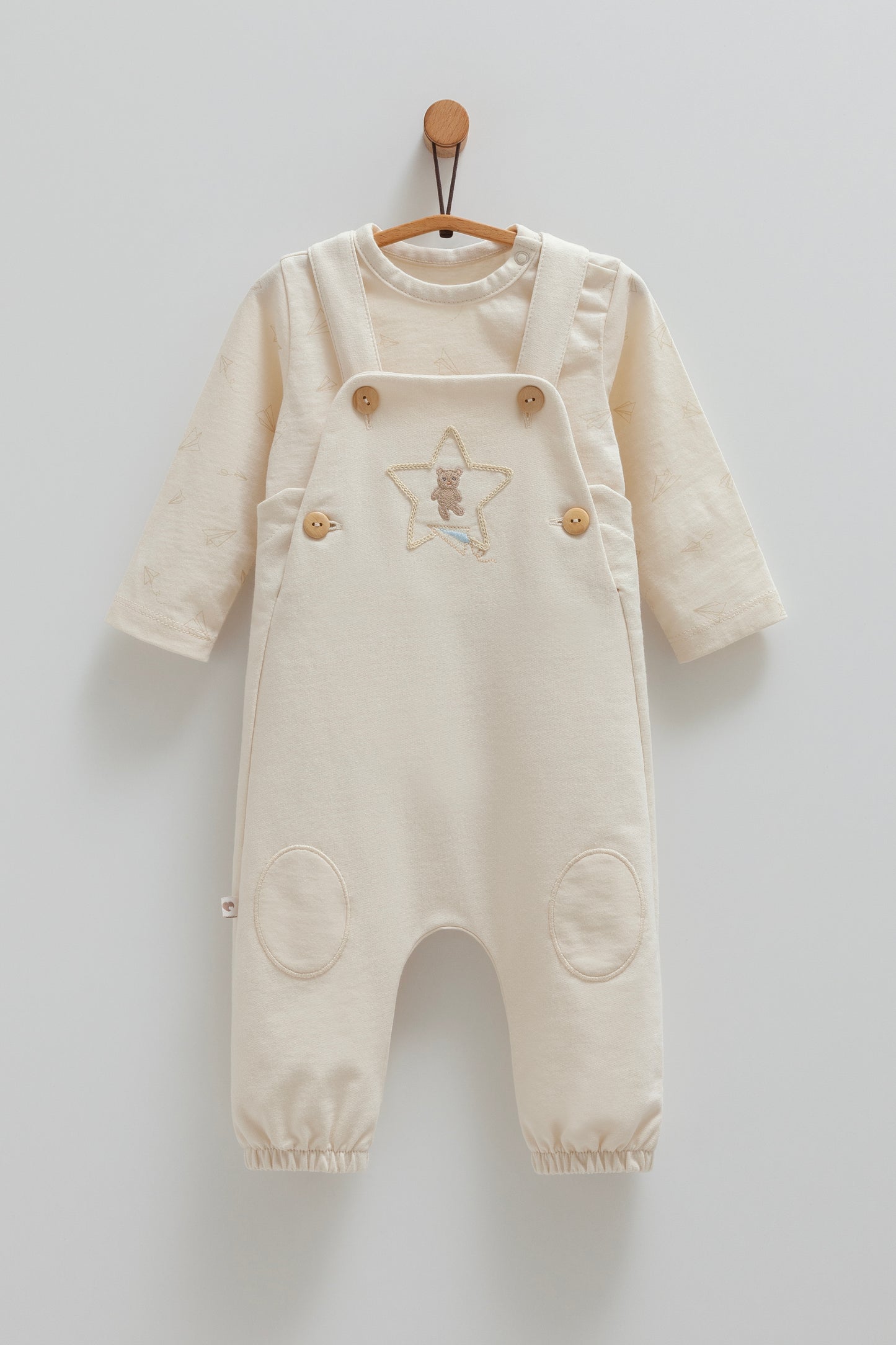 طقم أفرهول قطن بيج🧸