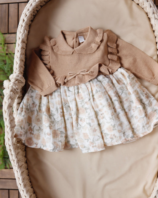 فستان بيبي ١-١٢ شهر ، قطن غزل🤍🤎