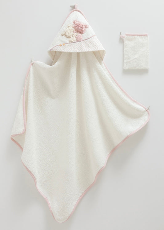 طقم منشفة بيبي🚿قطن ١٠٠٪‏ 🧸 زهري غامق